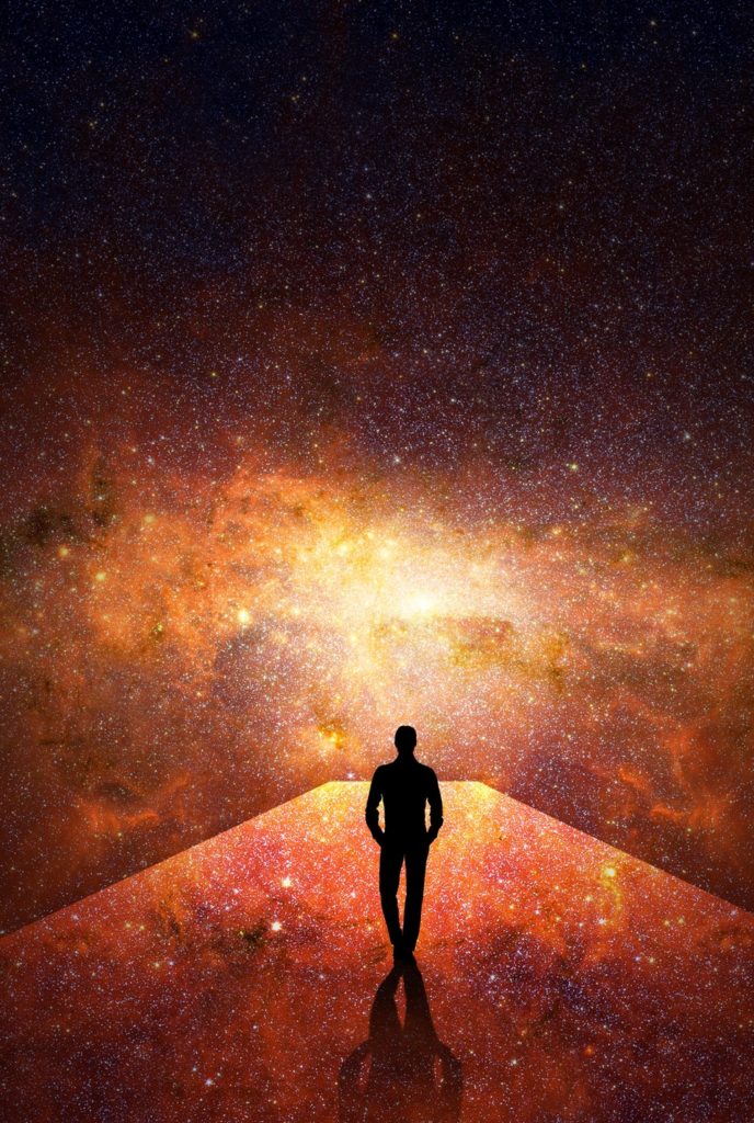 Man walking through the universe