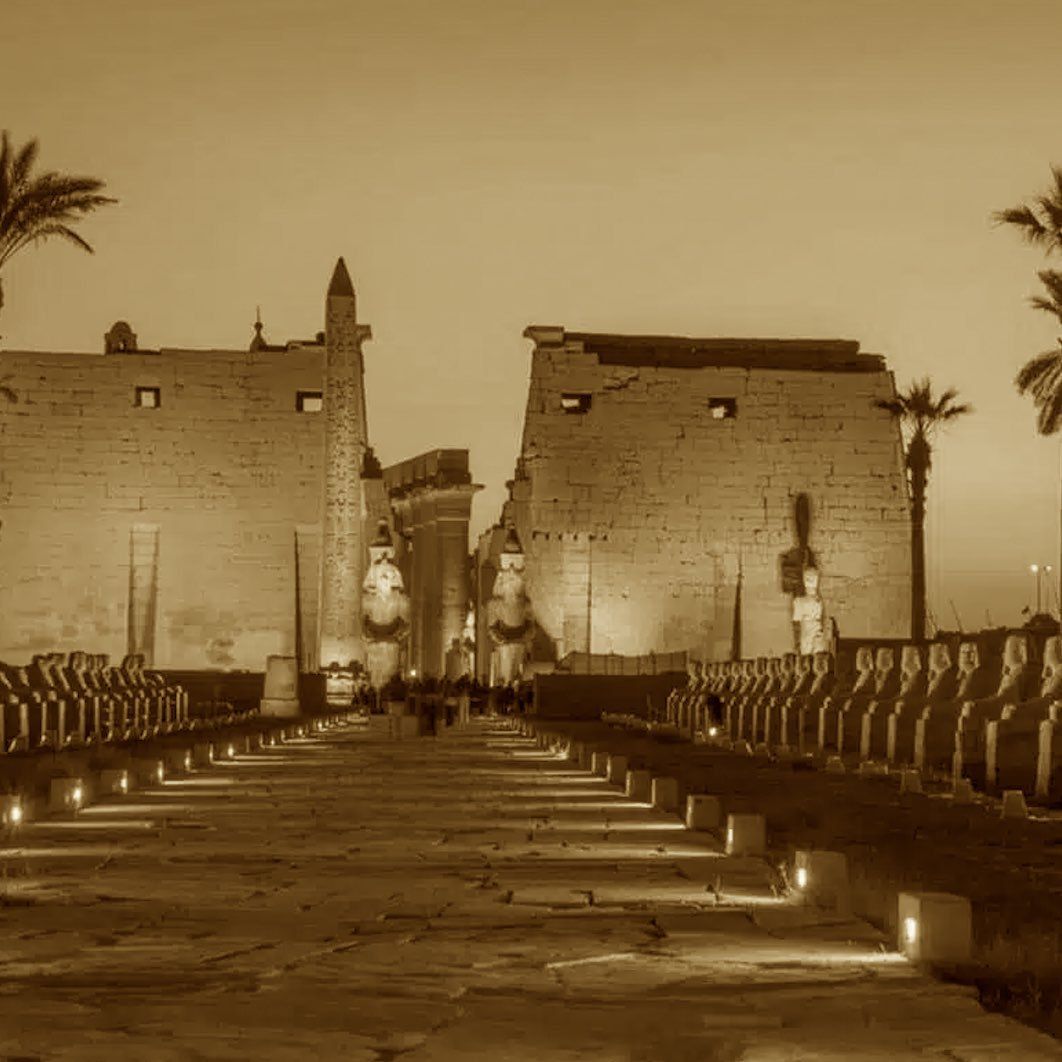 Luxor Temple, temple site in Egypt, sepia photograph