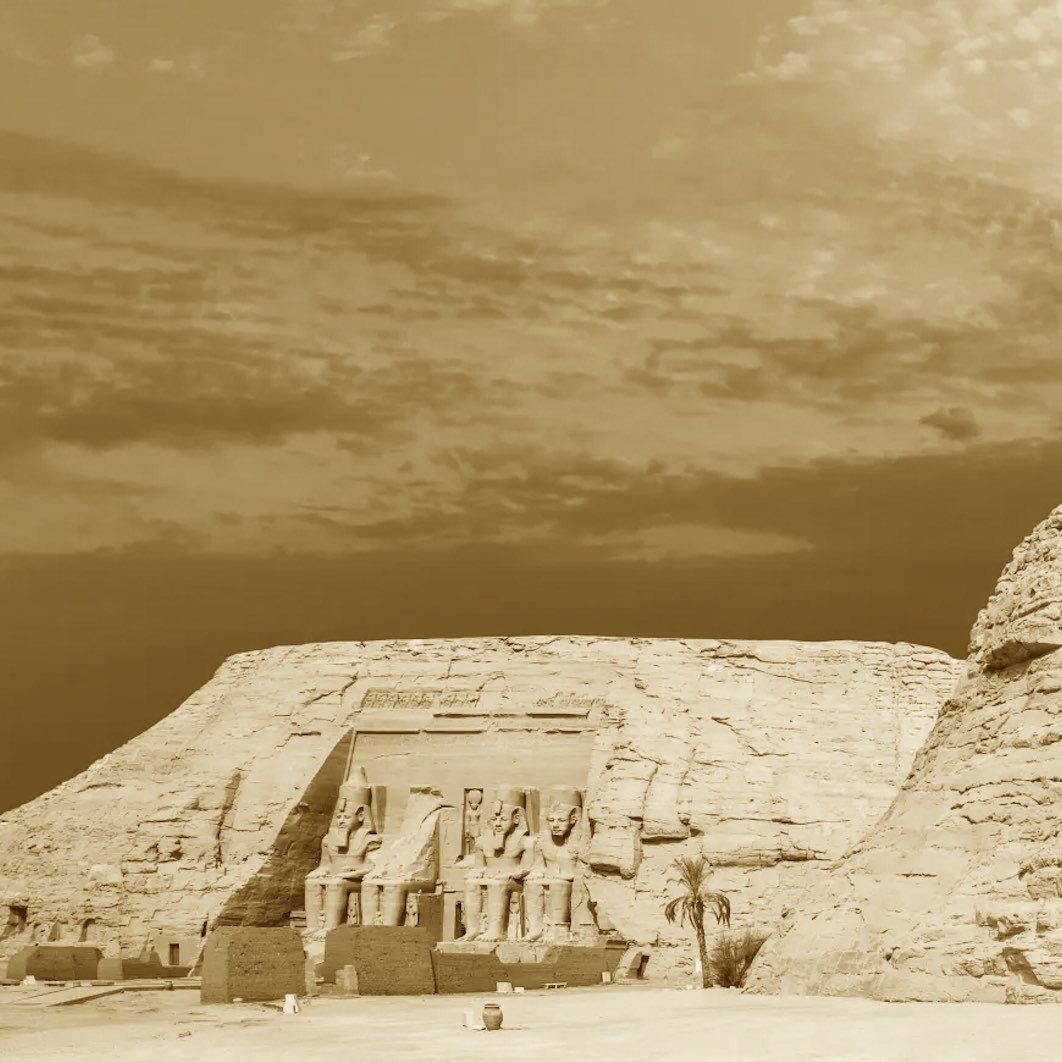 Abu Simbel, temple site in Egypt, sepia photograph