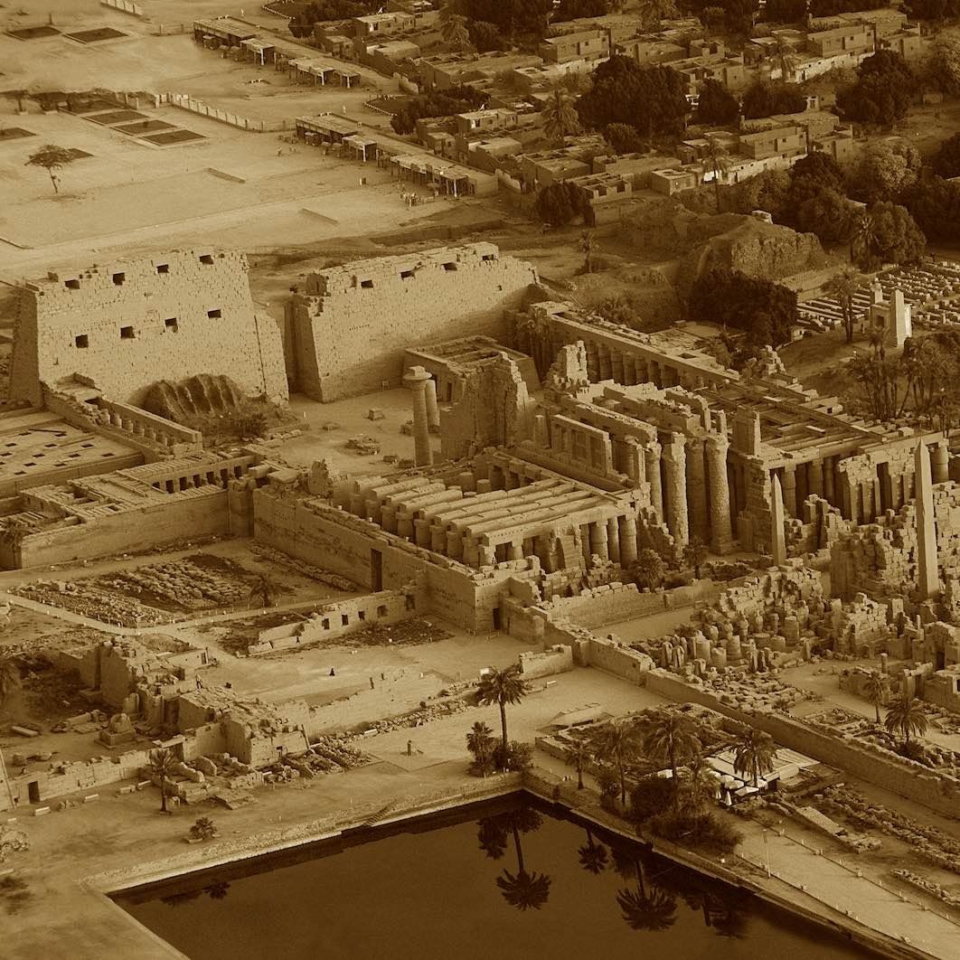 Karnak, temple site in Egypt, sepia photograph