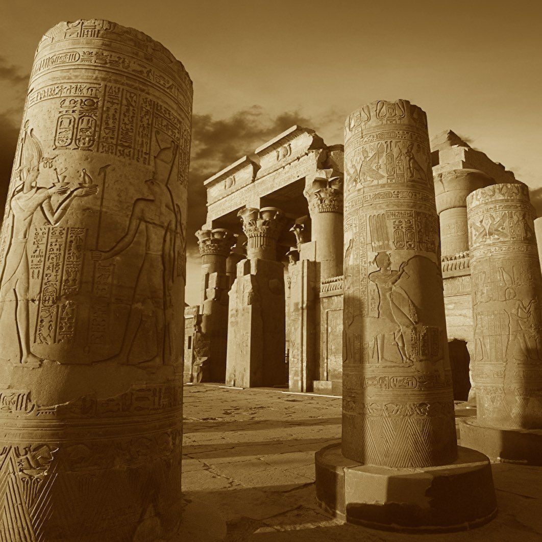 Kom Ombo, temple site in Egypt, sepia photograph