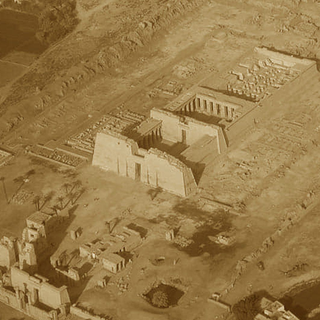 Medinet Habu, temple site in Egypt, sepia photograph