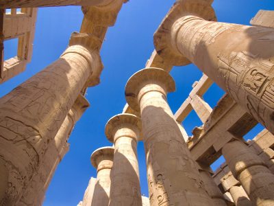 ancient columns with hieroglyphics in Luxor in Egypt